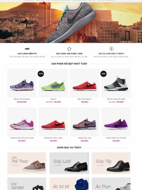 Giao diện web shop giày
