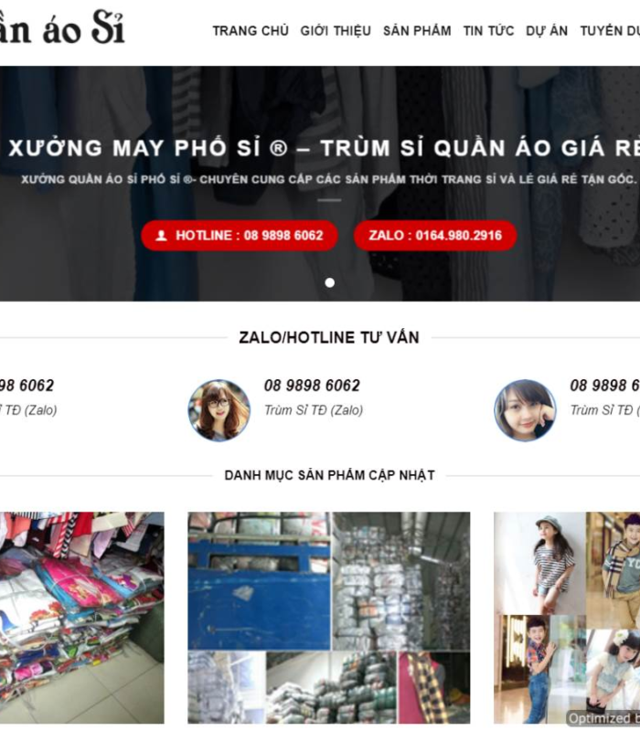 Giao diện web quần áo bán buôn