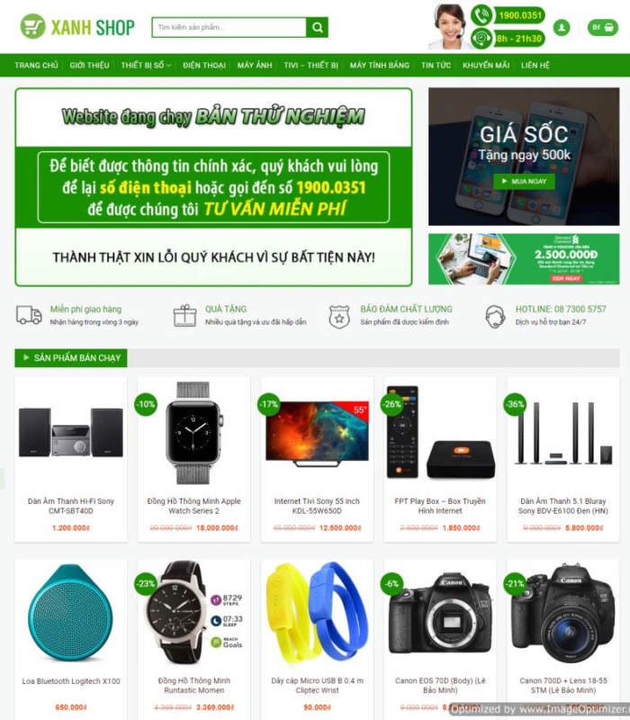 Giao diện web điện thoại xanh
