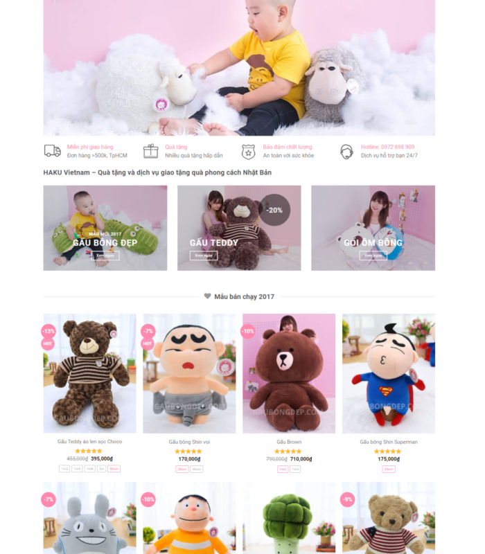 Giao diện web shop gấu HAKU