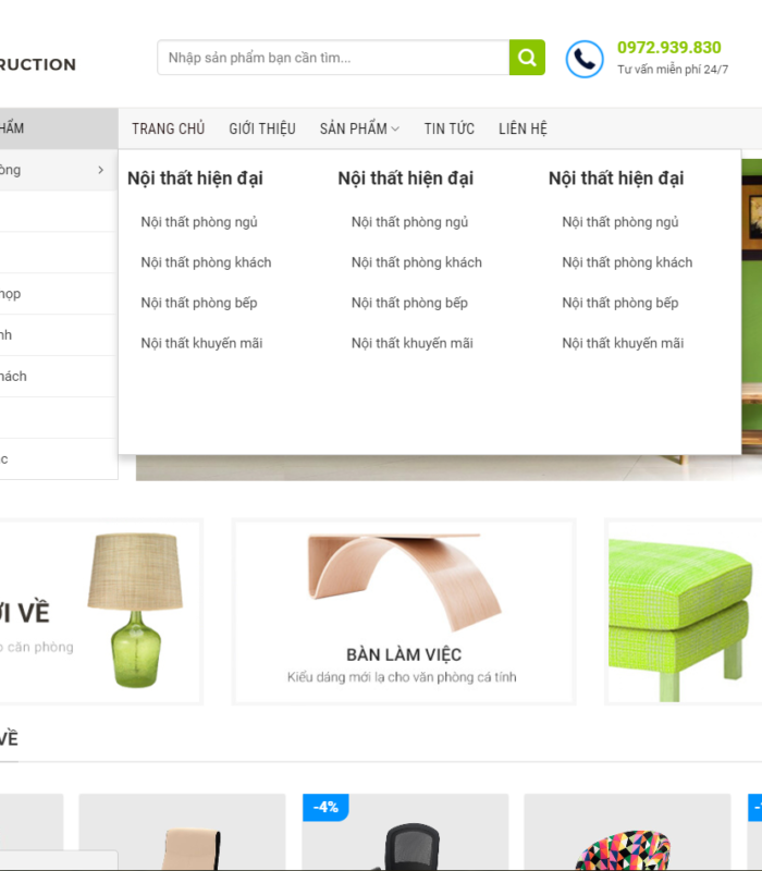 Giao diện web shop nội thất Green