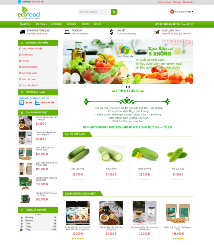Giao diện web thực phẩm sạch