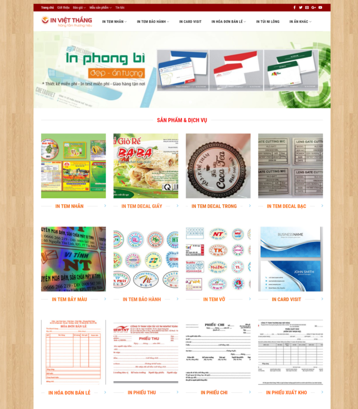 Giao diện web in ấn đẹp
