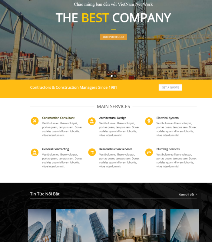 Giao diện web máy xây dựng và web công ty