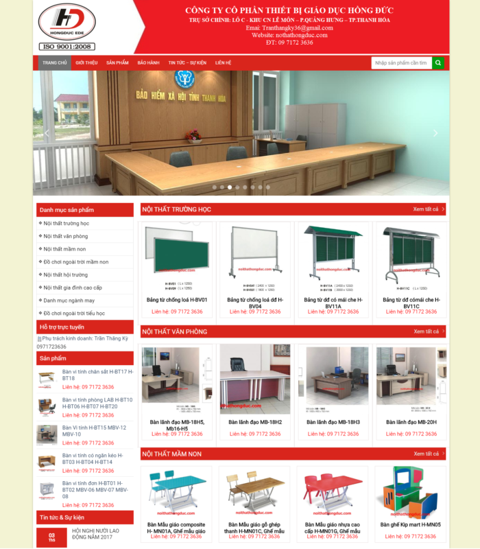 Giao diện web nội thất Hồng Đức