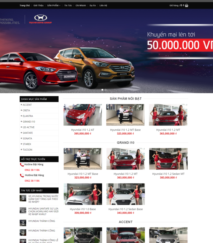 Giao diện web xe hơi HyunDai Thành Công