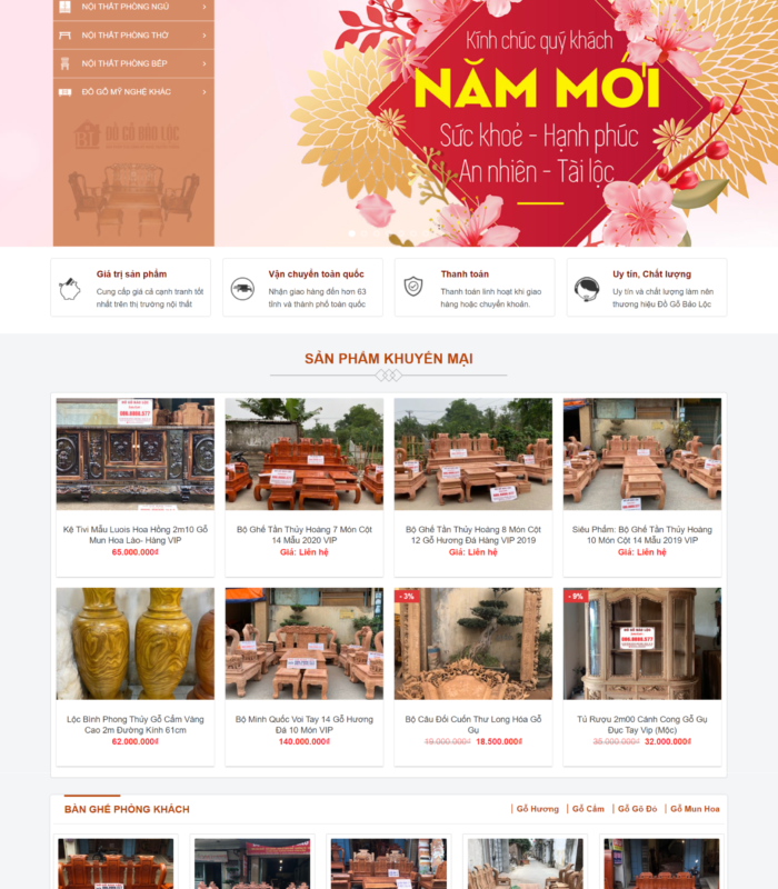 Giao diện web đồ gỗ – giao diện web đồ phong thuỷ 2020