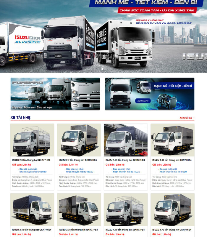 Giao diện website xe tải ISUZU VIETNAM