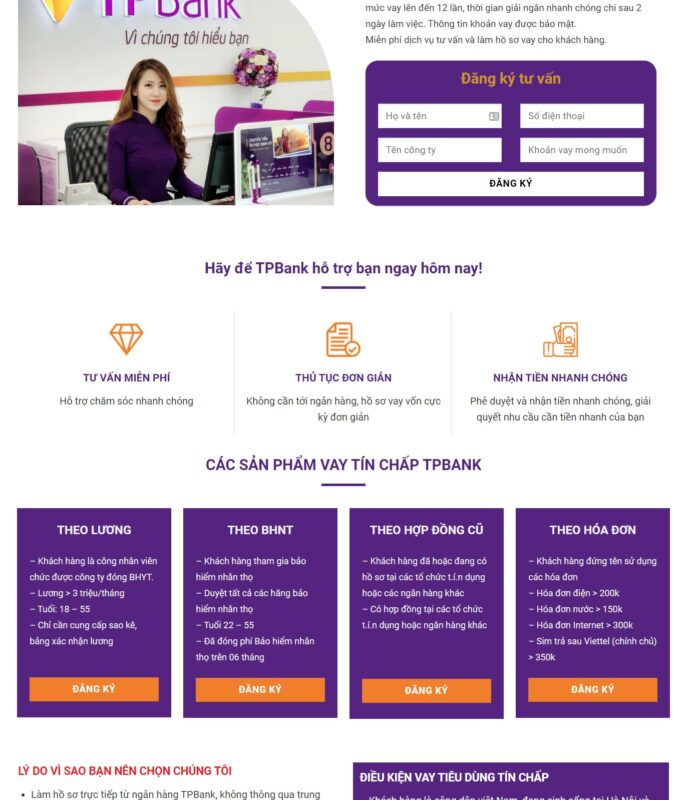Giao diện mẫu web về vay vốn ngân hàng