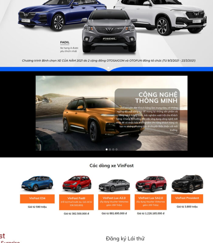 Thiết kế website xe hơi hãng vinfast – thiết kế web vinfast