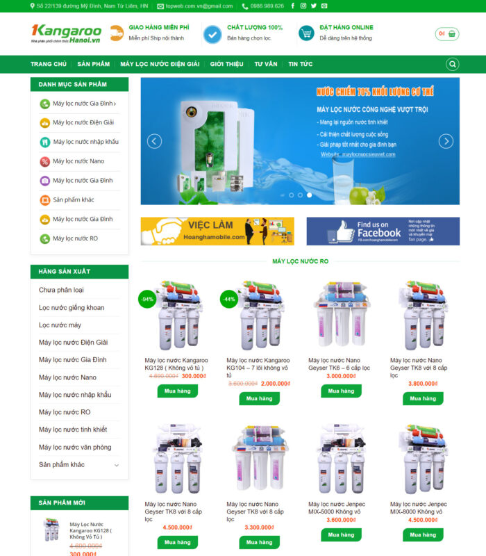Thiết kế web máy lọc nước, lọc tổng gia đình, lọc tổng web