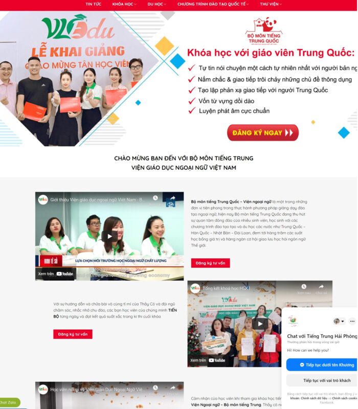 Thiết kế web trung tâm tiếng Trung, luyện thi