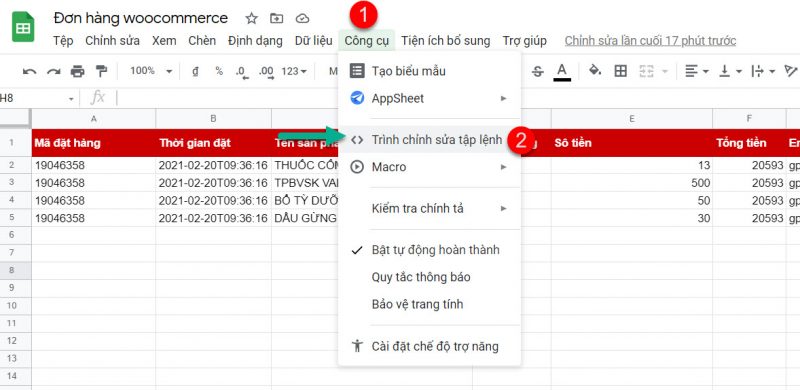 Tự động lấy đơn hàng woocommerce vào google sheets (mới nhất)