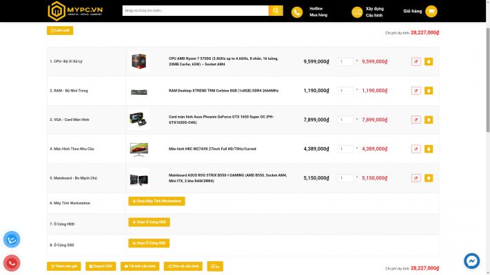 Tạo chức năng xây dựng cấu hình máy tính, tính năng xây dựng cấu hình PC (PC Builder)