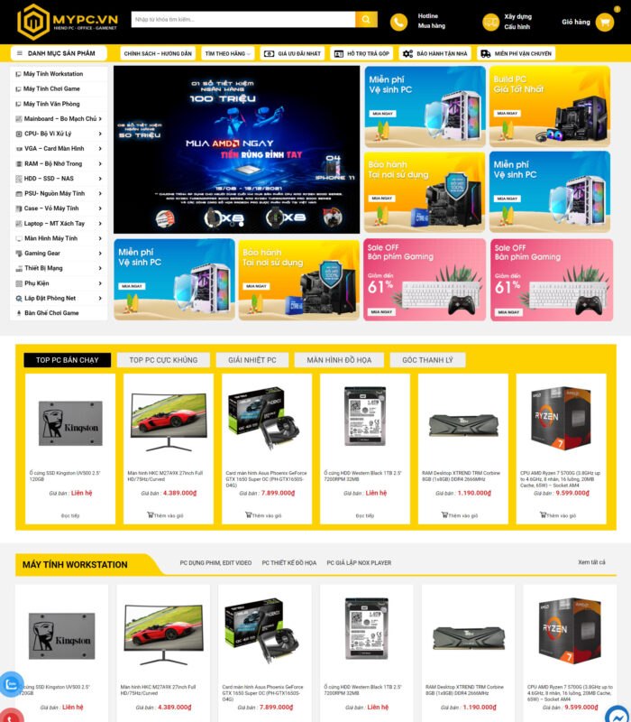 Thiết kế web cửa hàng máy tính, linh kiện máy tính, xây dựng cấu hình PC