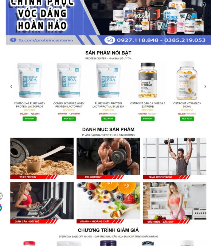 Thiết kế web thực phẩm bổ sung, web thực phẩm protein gym
