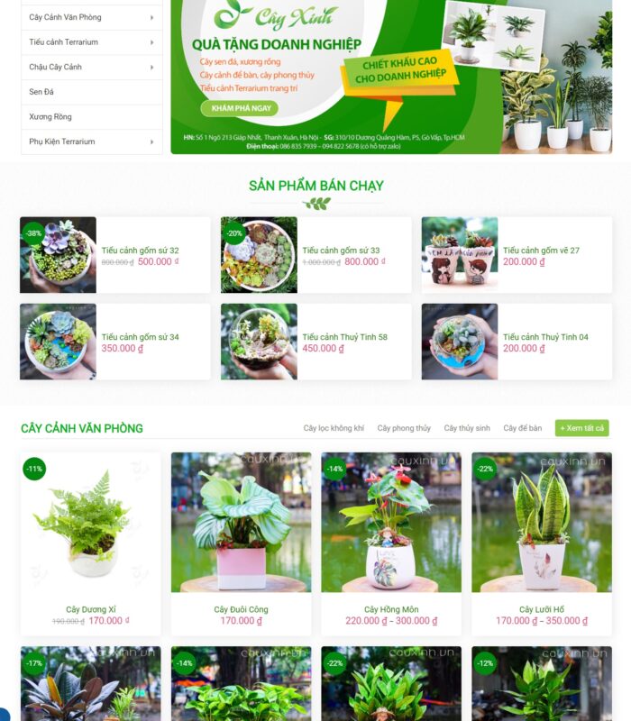 Giao diện web cây cảnh, shop hoa đẹp xinh mắt