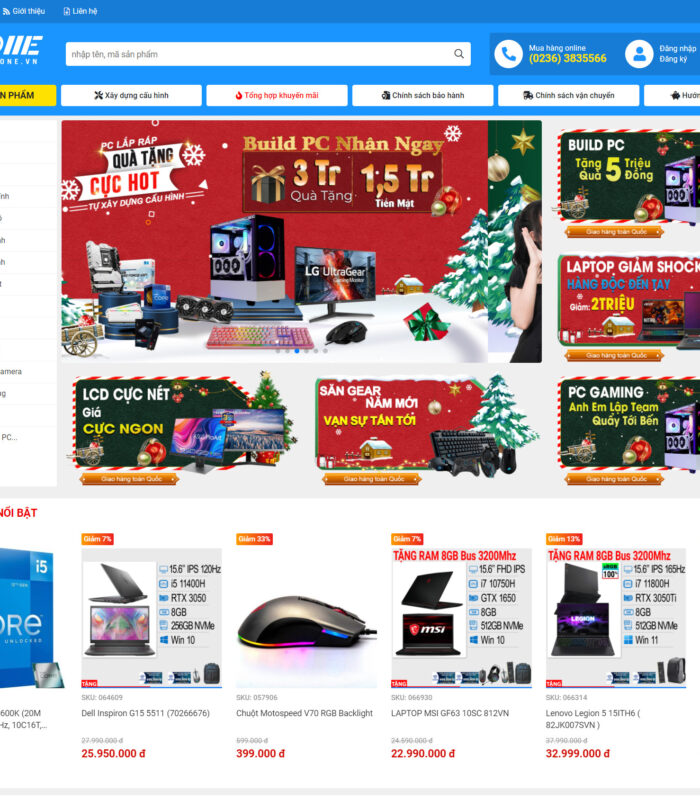 Thiết kế web máy tính đẹp mắt web shop công nghệ