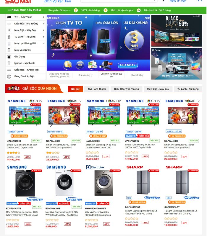 Website điện máy trình bày đẹp thu hút người xem