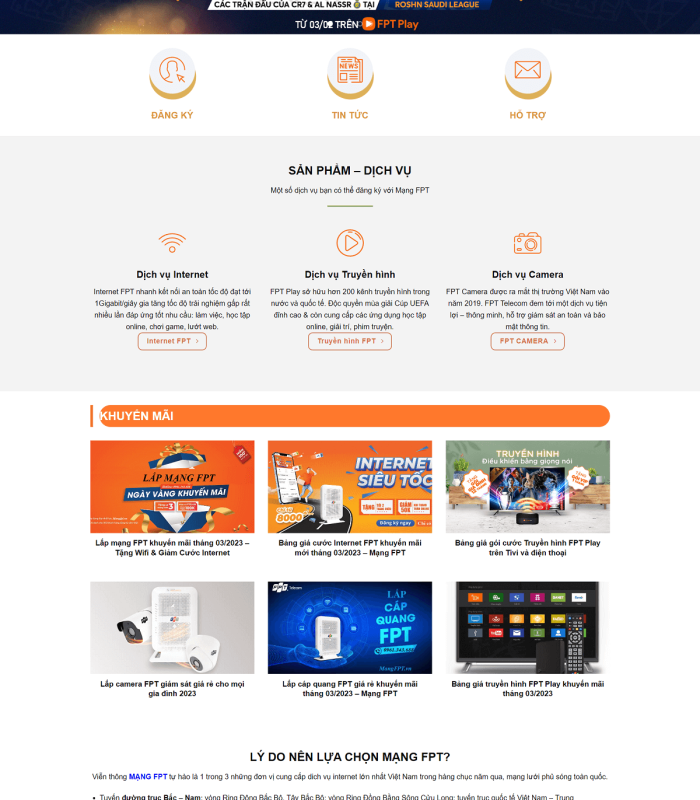 Trang web lắp mạng FPT trình bày đẹp