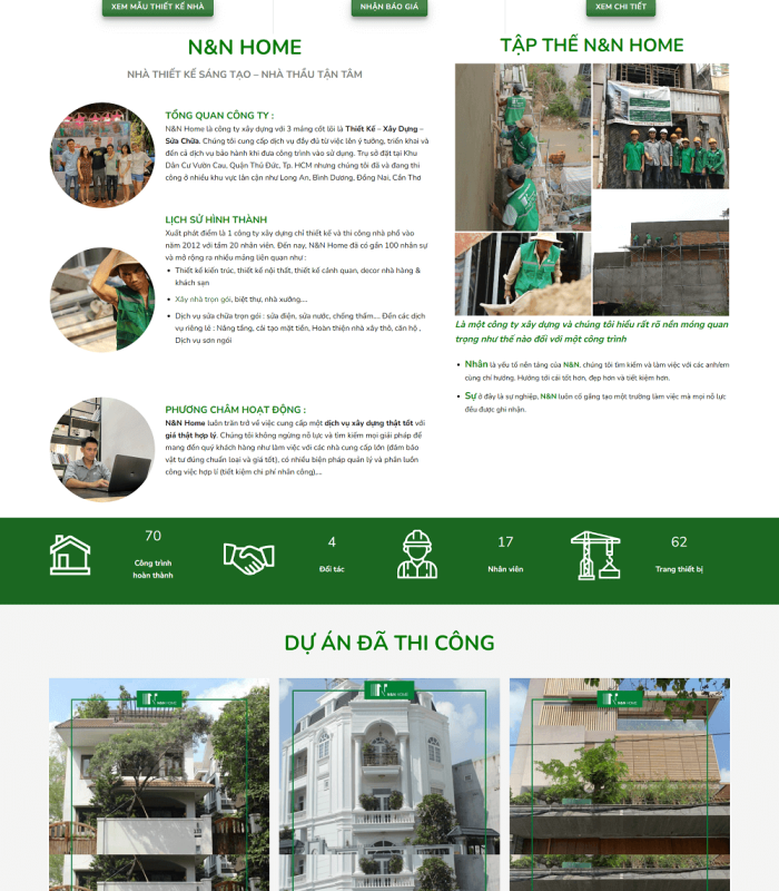 Giao diện web xây dựng thi công công trình