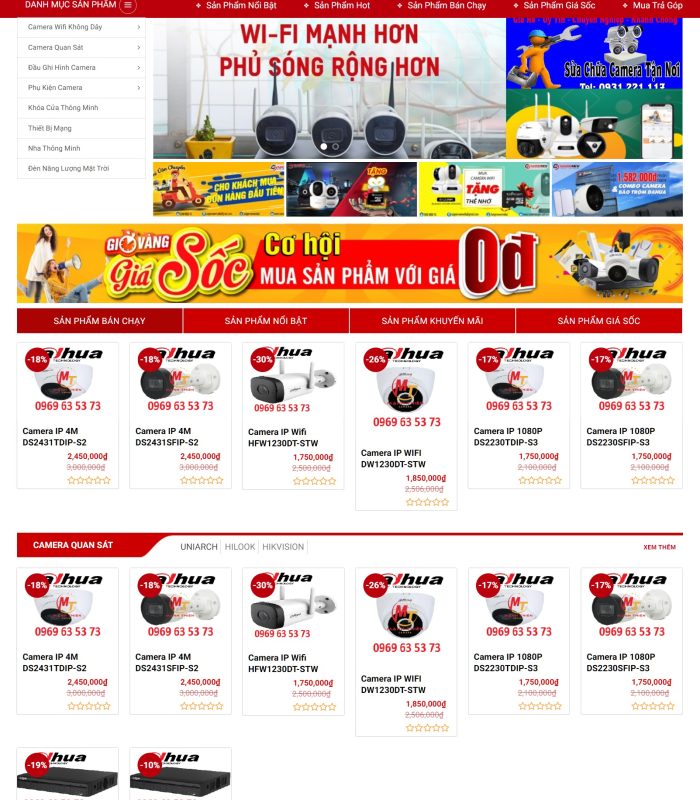 Giao diện thiết kế web bán camera, thiết bị giám sát chuyên nghiệp