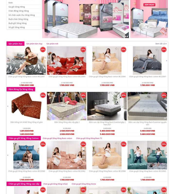 Giao diện website bán chăn ga gối đệm đẹp, chuẩn seo