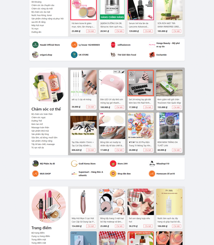 Trang web về sản phẩm chăm sóc cơ thể và mỹ phẩm chất lượng