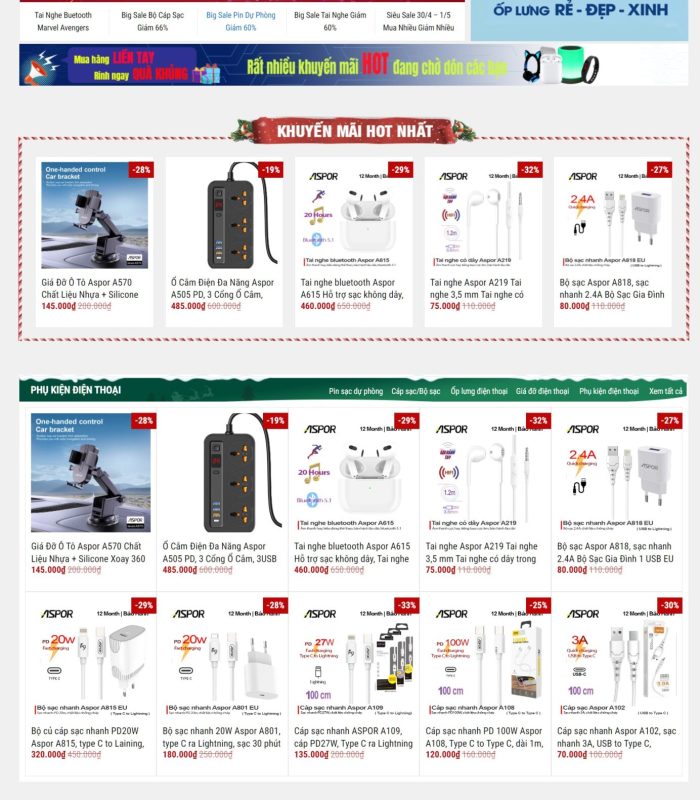Mẫu website bán phụ kiện điện thoại, đồ chơi công nghệ chính hãng