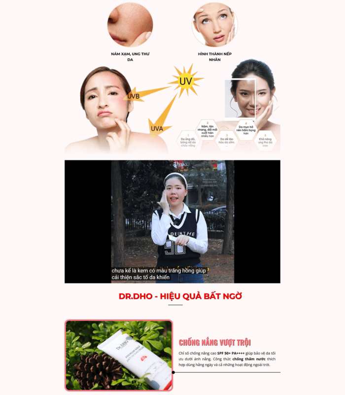 Mẫu landing page kem chống nắng trình bày đẹp