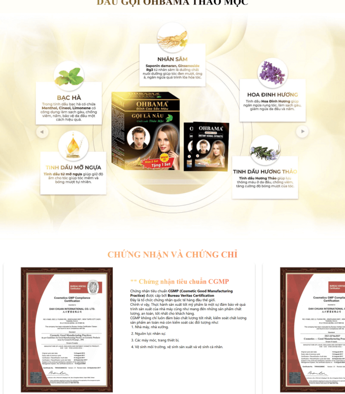 Website bán sản phẩm dầu gội phủ màu thảo mộc thiên nhiên