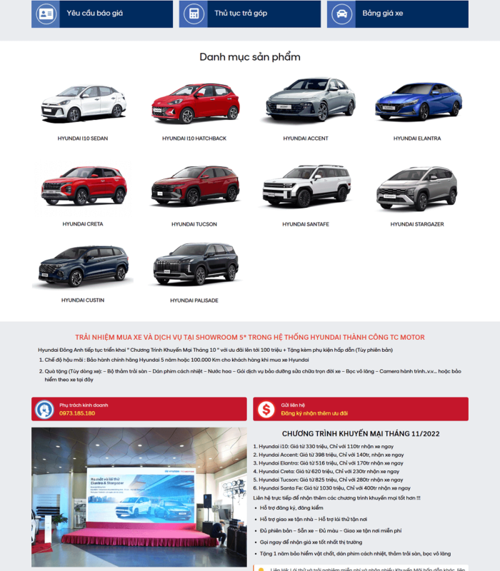 Giao diện web xe Hyundai trình bày đẹp, cuốn hút