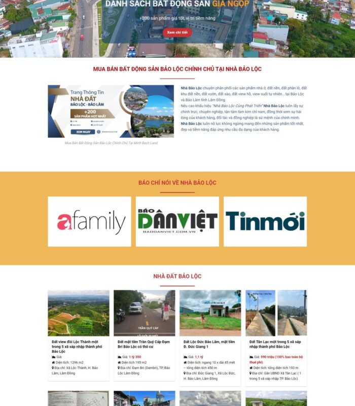 Thiết kế website bất động sản mua bán, cho thuê nhà đất