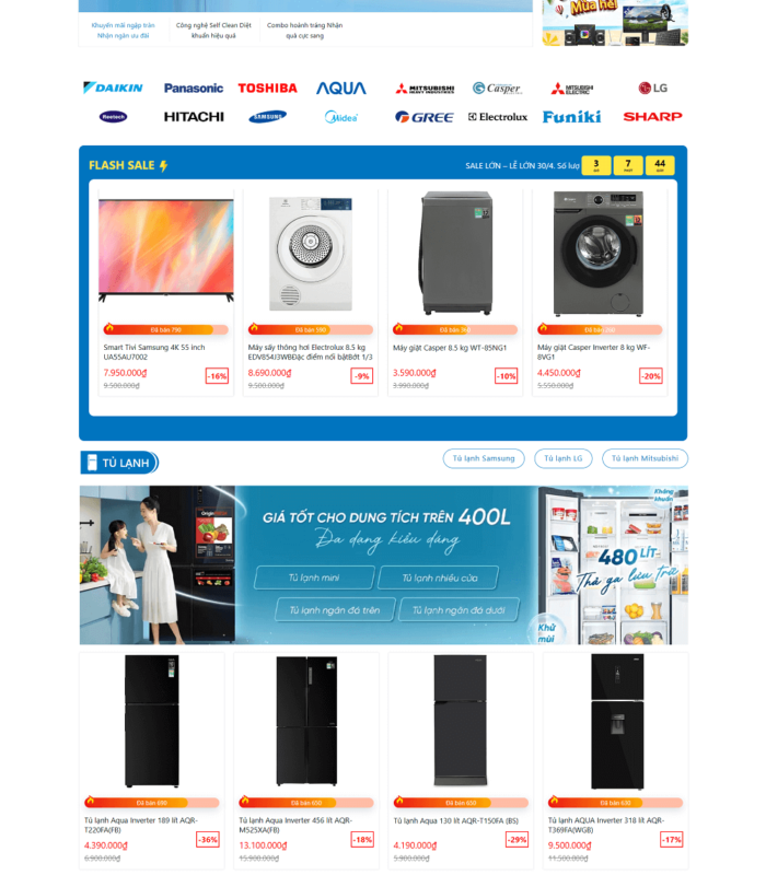 Giao diện website điện máy đẹp mắt chuyên nghiệp