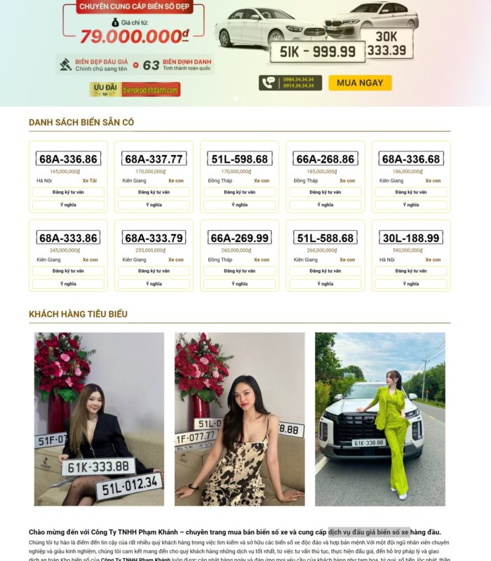 Thiết kế website mua bán, đấu giá biển số xe