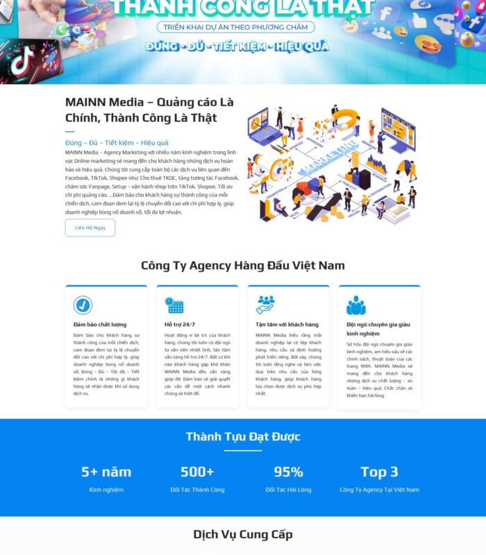 Thiết kế website dịch vụ chạy quảng cáo Facebook, Tik Tok, Shopee