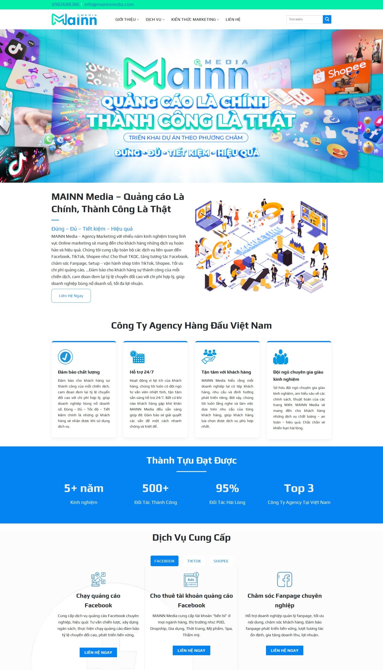 Thiết kế website dịch vụ chạy quảng cáo Facebook, Tik Tok, Shopee