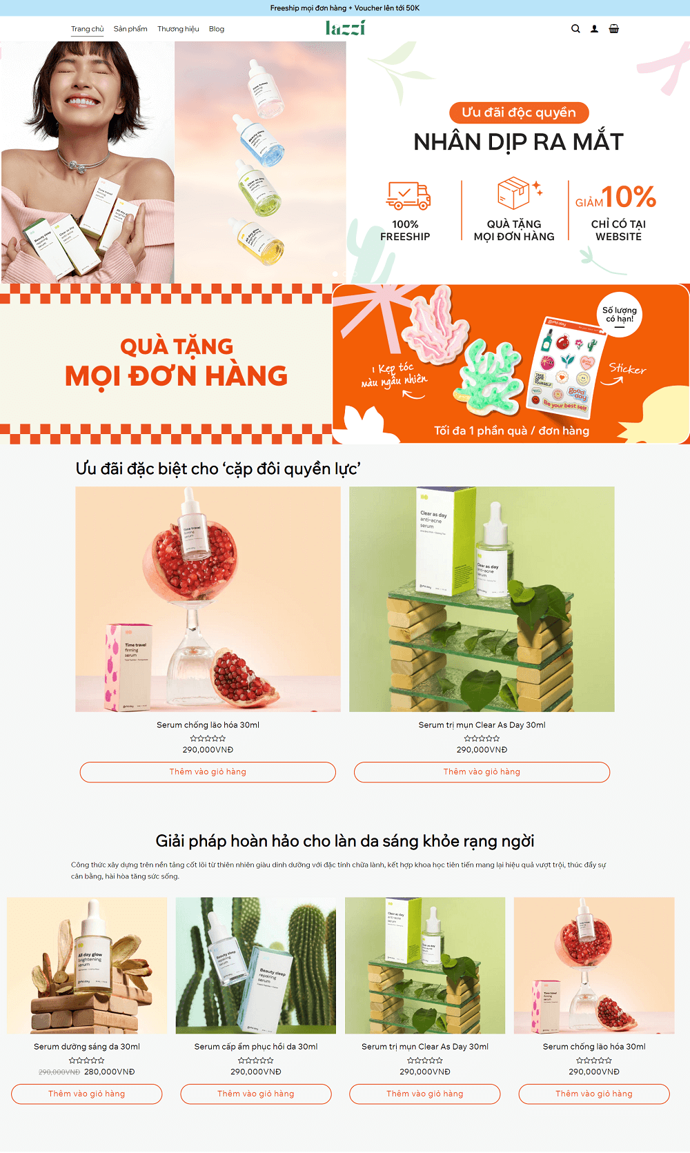 Mẫu giao diện web mỹ phẩm trình bày đẹp, bắt mắt