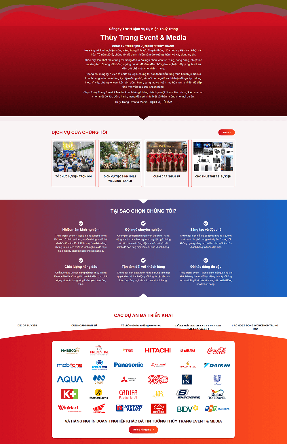 Mẫu website tổ chức sự kiện chuyên nghiệp đẹp mắt