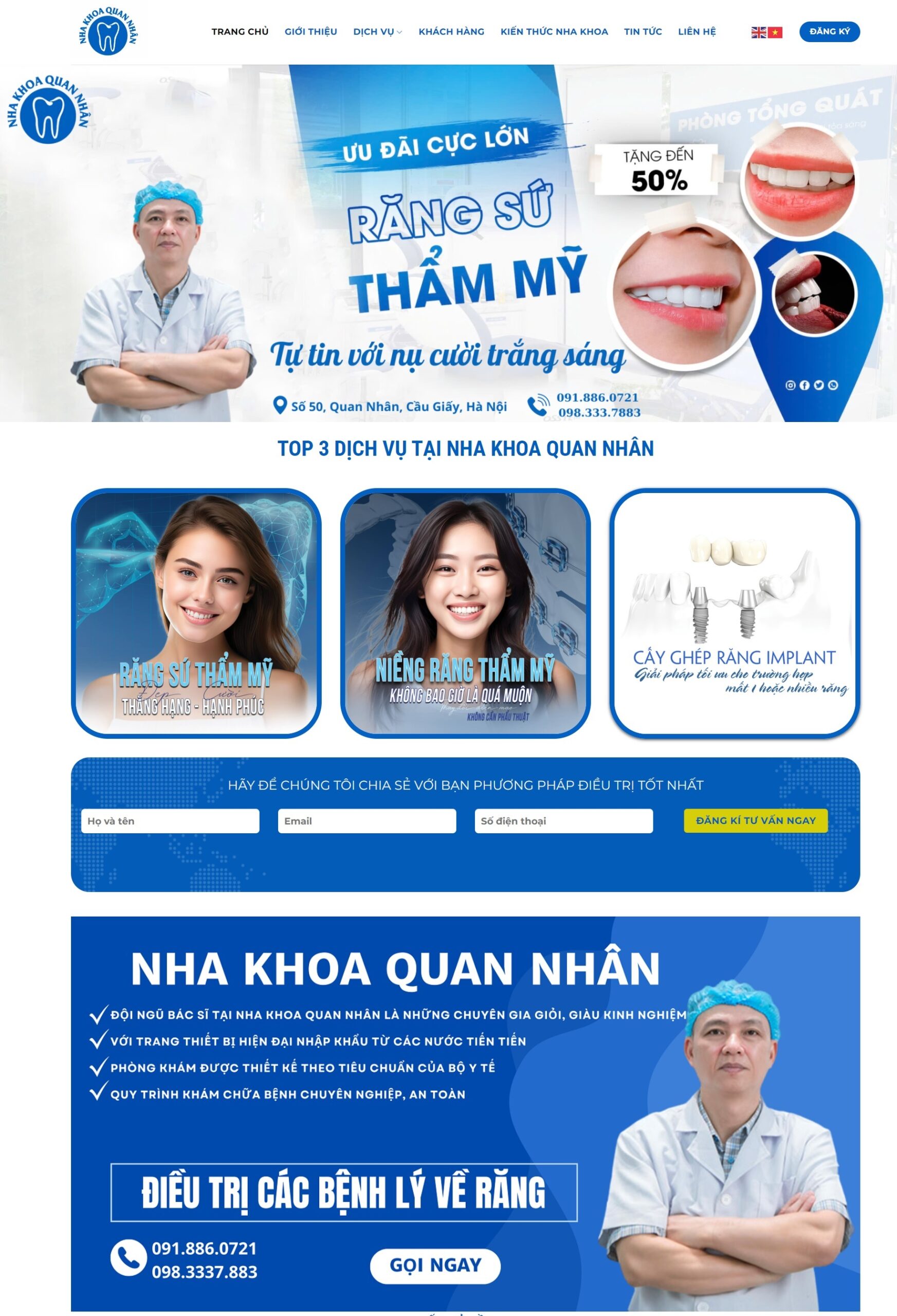 Mẫu website phòng khám nha khoa đẹp mắt, ấn tượng