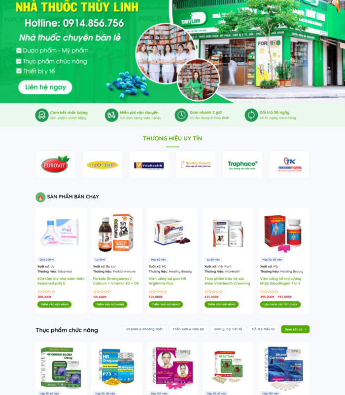 Mẫu website bán dược phẩm, thực phẩm chức năng