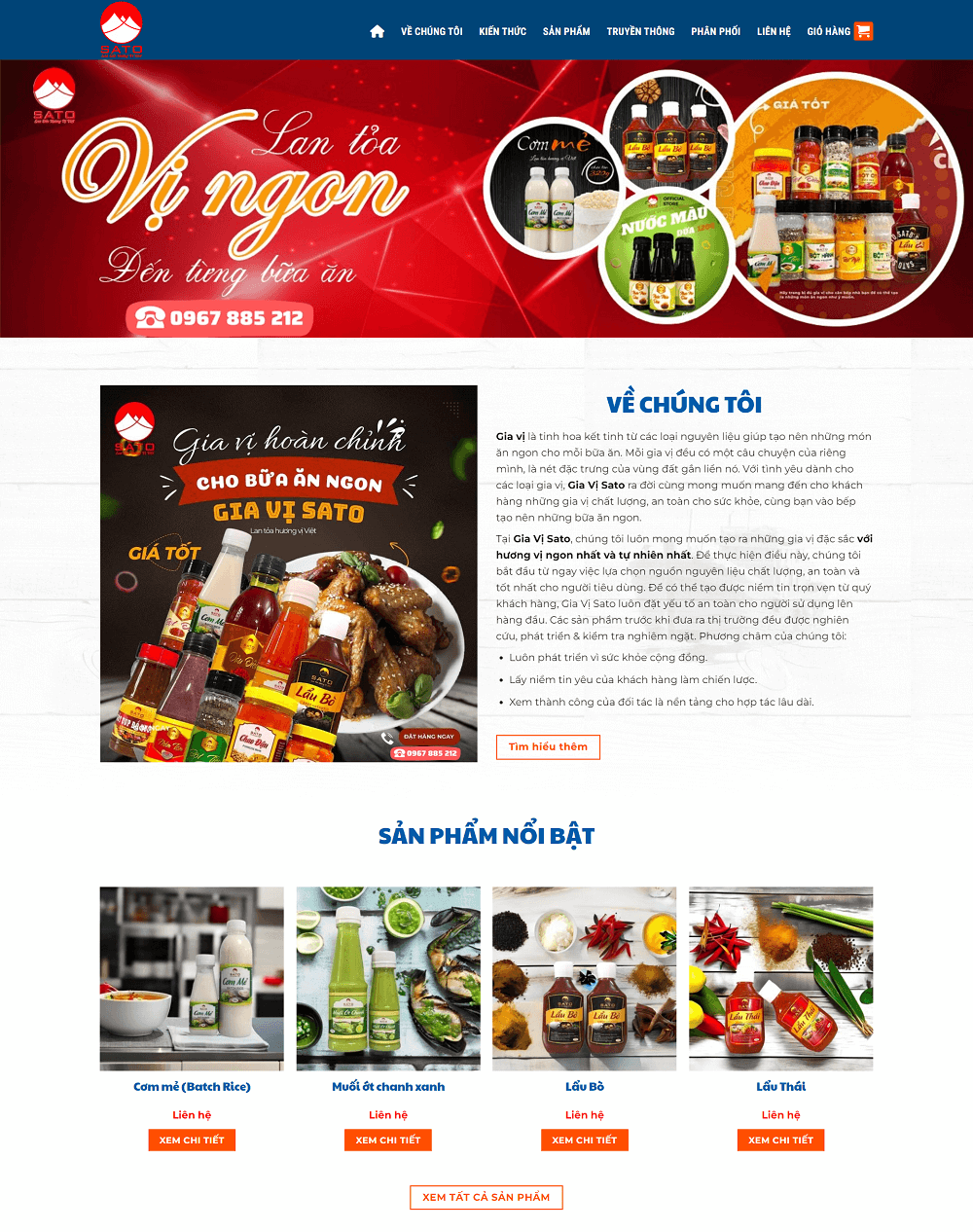 Thiết kế giao diện website gia vị Sato trình bày đẹp