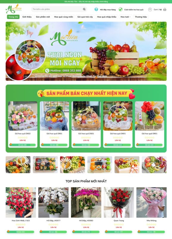 Mẫu thiết kế web bán hàng hoa quả, trái cây sạch
