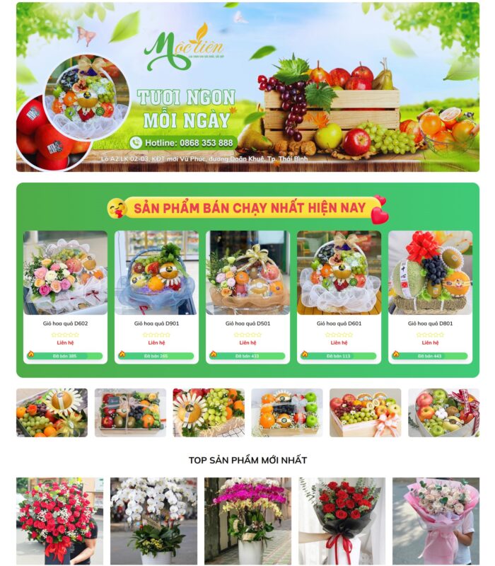 Mẫu thiết kế web bán hàng hoa quả, trái cây sạch