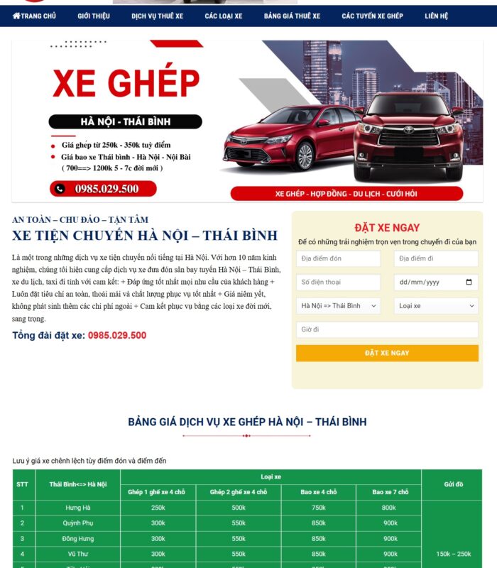 Mẫu website cung cấp dịch vụ xe ghép, xe du lịch
