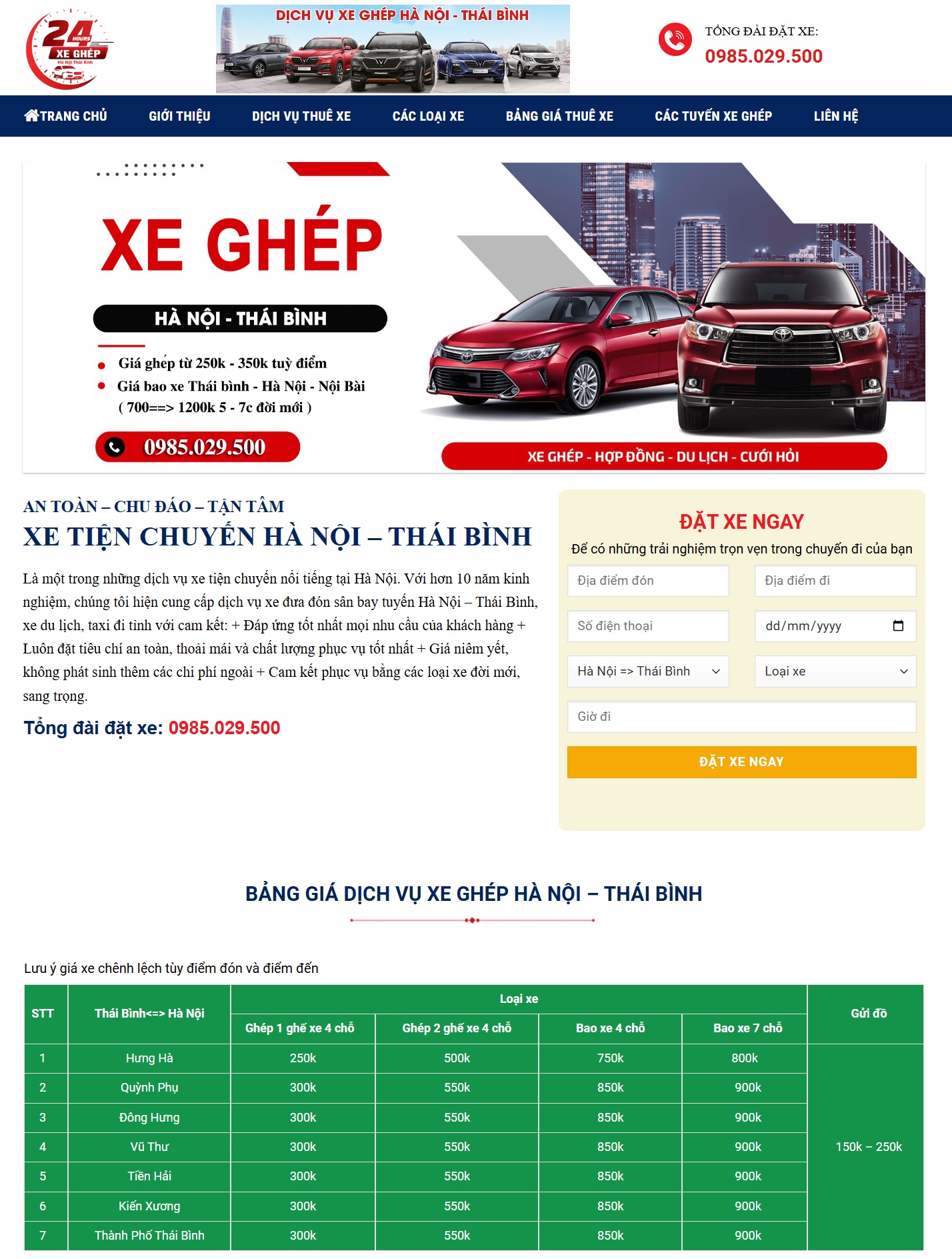 Mẫu website cung cấp dịch vụ xe ghép, xe du lịch