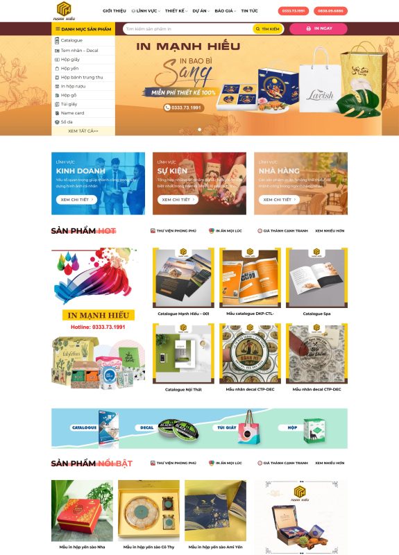 Thiết kế website in ấn quảng cáo đẹp giao diện đẹp