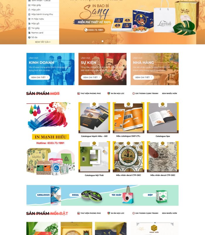 Thiết kế website in ấn quảng cáo đẹp giao diện đẹp