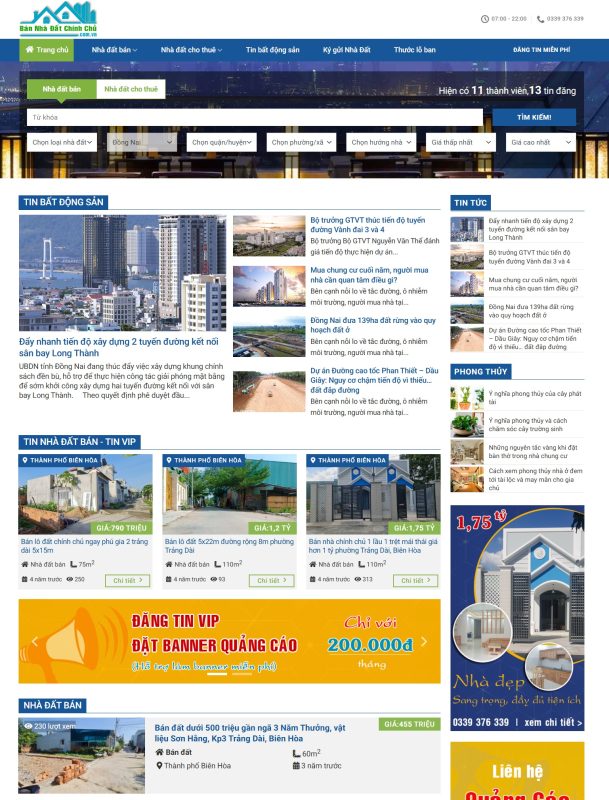 Giao diện website mua bán, cho thuê bất động sản