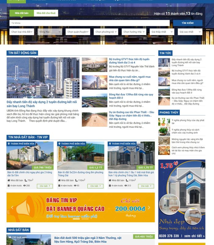 Giao diện website mua bán, cho thuê bất động sản